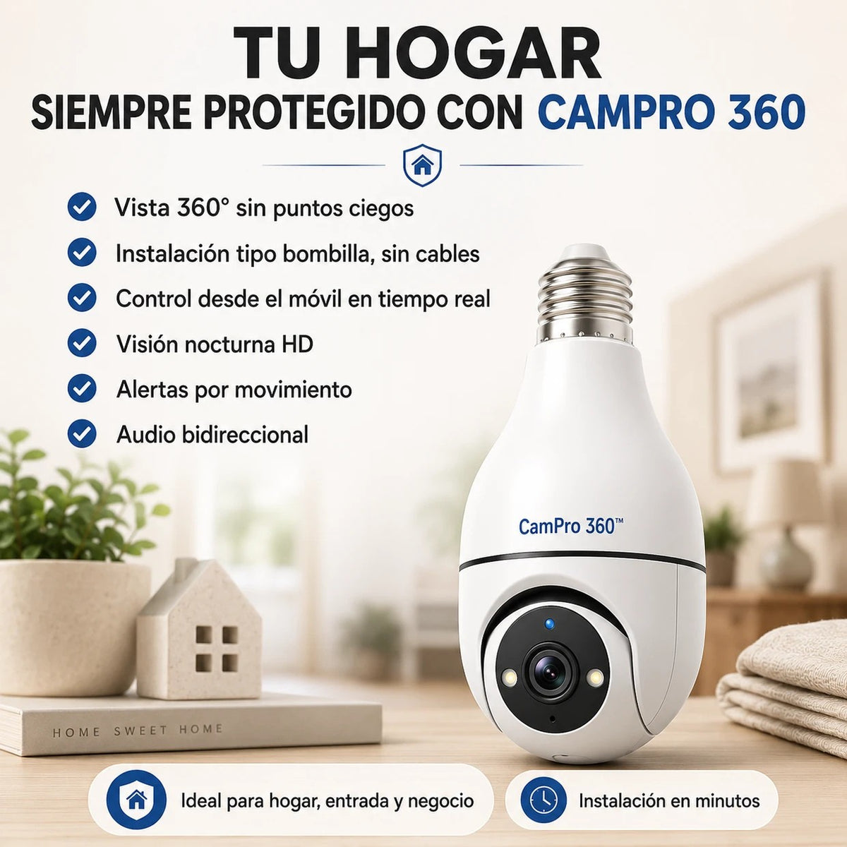 Cámara de Seguridad WiFi Tipo Bombilla