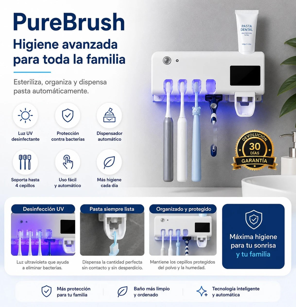 Esterilizador UV Cepillos 3 en 1 - Higiene y Organización Dental