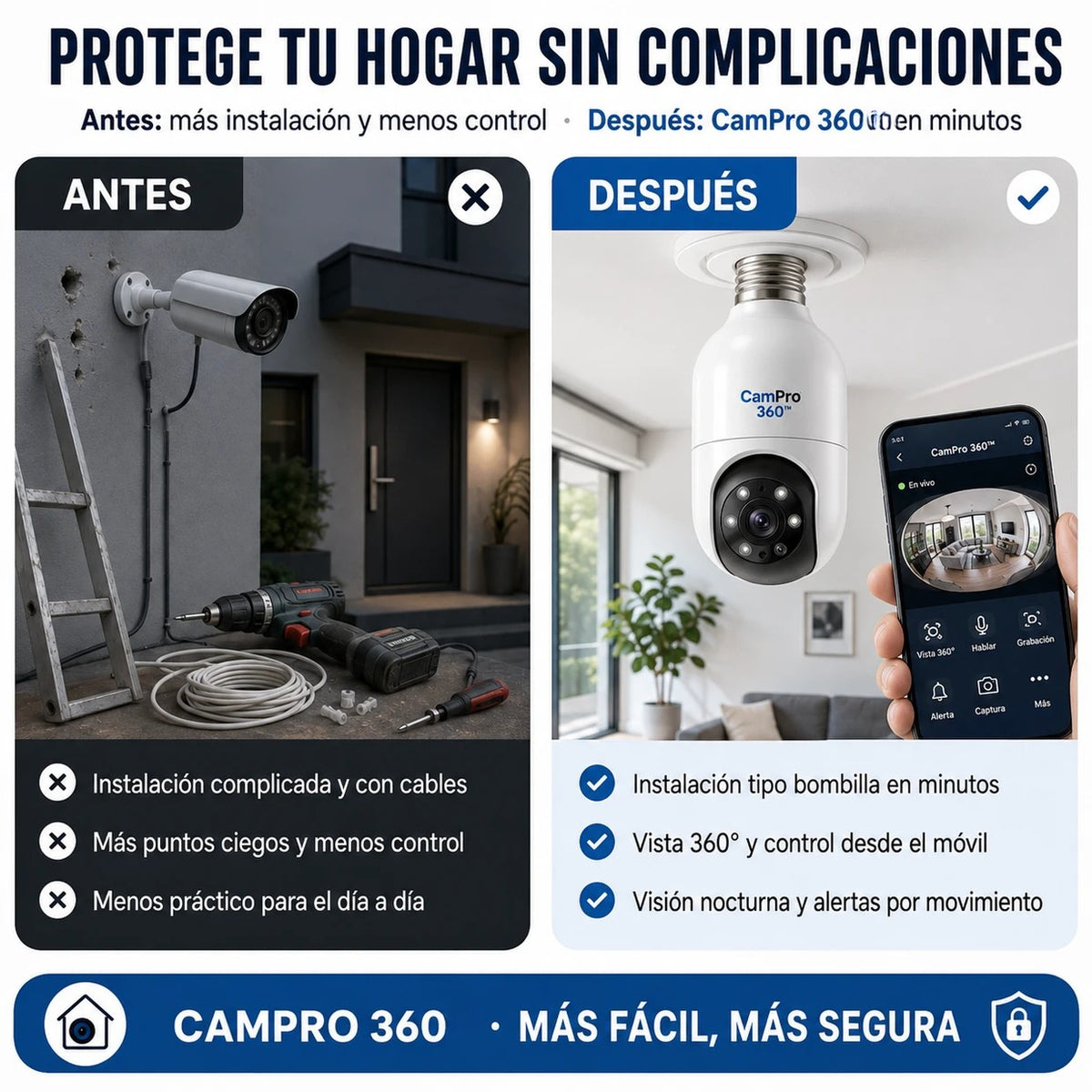 Cámara de Seguridad WiFi Tipo Bombilla